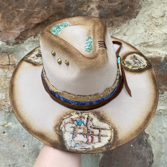New “Cowboy” Hand burned hat Sz Small - Picture 2 of 6